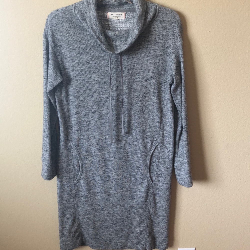 Max Studio Gray Cowl Neck Comfy Sweater Dress - Size Small